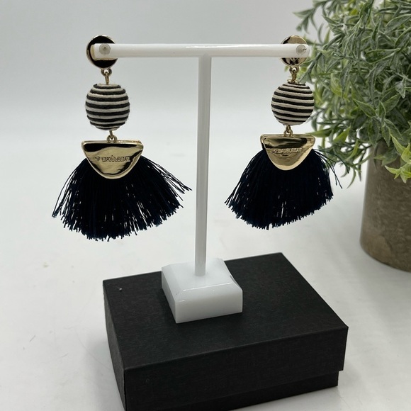 Baublebar Blue/White Ball with Blue Fringe Nautical Mamba Statement Earrings 3” - Picture 7 of 13